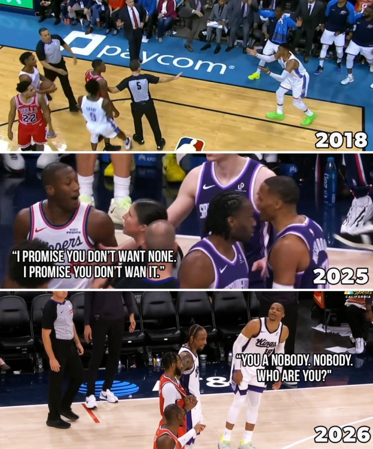 pg电子游戏-一直不对付！美媒晒图：威少生涯和克里斯·邓恩发生过三次冲突